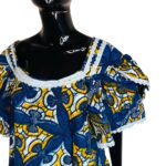 (S/M) African Print Blue Flair Out Flared Sleeve Women Dress - Image 3