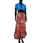 (Small) Ankara Print Red/Maroon Women Flowing Long Skirt
