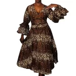 (One Size) Brown Cheetah Print Women Brown Flowing Wrapper Dress