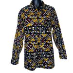 Brown & Burnt Orange Men Long Sleeve African Print Collar Shirt - Image 2