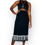 (4XL) Vintage Black Skirt with Black & White Tribal Print Boarder
