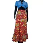(Small) Ankara Print Red/Maroon Women Flowing Long Skirt - Image 2