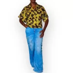 Yellow & Brown African Print Women Collar Shirt Blouse - Image 3