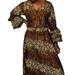(One Size) Brown Cheetah Print Women Brown Flowing Wrapper Dress - Image 3