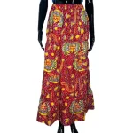 (Small) Ankara Print Red/Maroon Women Flowing Long Skirt - Image 3