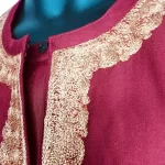 (Large) Maroon Nigerian Senator Style African Men Long Shirt w/ Gold Embroidery - Image 6