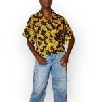 Yellow & Brown African Print Women Collar Shirt Blouse - Image 4