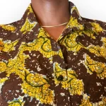Yellow & Brown African Print Women Collar Shirt Blouse - Image 7