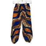 (Kids 14) African Print/ Ankara Girls Orange & Blue Parachute Pants