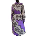 Purple, Black, & White Women African Print Bowtie Flowing Dress ￼ - Image 3