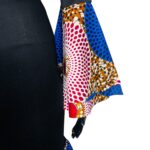 (One Size) Stretchy Fitted Black African Midi Dress w/ Multi Colored Ankara Print Detail - Image 5