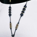 Black & Gold Beaded Long Necklace w/ Oval Shaped Pendent - Image 4