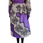Purple, Black, & White Women African Print Bowtie Flowing Dress ￼ - Image 5
