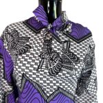 Purple, Black, & White Women African Print Bowtie Flowing Dress ￼ - Image 6