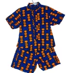 (18 Months) Blue & Orange African Prints, Baby Boy, Two-Piece Shirts And Shorts