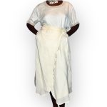 (One Size) 2 Piece Ivory & Beige Women African Blouse & Skirt Wrapper w/ Embroidered Shells