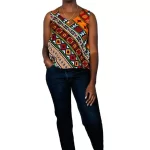 (Large) Multi Color Sleeveless Loose Fit Multi Color African Design Shirt - Image 2