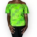 Lime Green African Print Off The Shoulder Blouse