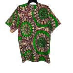 Circular Green, Maroon & Orange Men African Print Short Sleeve Shirt/ Dashiki