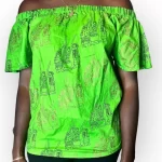 Lime Green African Print Off The Shoulder Blouse - Image 3