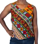 (Large) Multi Color Sleeveless Loose Fit Multi Color African Design Shirt