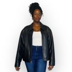 (Large) Vintage Black 100% Leather Unisex Collar Jacket - Image 2