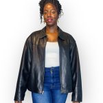 (Large) Vintage Black 100% Leather Unisex Collar Jacket - Image 3