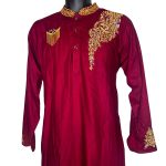 (Large) Middle Eastern Style Kurta Maroon Long Top with Gold Embroidery Detail - Image 2