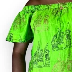 Lime Green African Print Off The Shoulder Blouse - Image 4