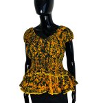 Traditional African Print Green And Orange Flair Out Women Top