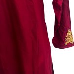 (Large) Middle Eastern Style Kurta Maroon Long Top with Gold Embroidery Detail - Image 3