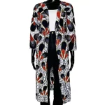African Print Long White Women Blazer With Multicolor Prints - Image 2