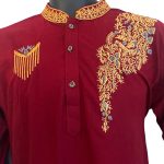 (Large) Middle Eastern Style Kurta Maroon Long Top with Gold Embroidery Detail - Image 4