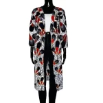 African Print Long White Women Blazer With Multicolor Prints