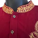 (Large) Middle Eastern Style Kurta Maroon Long Top with Gold Embroidery Detail - Image 5