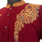 (Large) Middle Eastern Style Kurta Maroon Long Top with Gold Embroidery Detail - Image 6