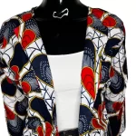 African Print Long White Women Blazer With Multicolor Prints - Image 4