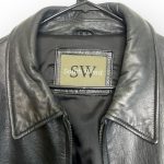 (Large) Vintage Black 100% Leather Unisex Collar Jacket - Image 6