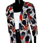 African Print Long White Women Blazer With Multicolor Prints - Image 5