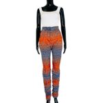 (Large) Orange & Blue Women African Print Scrunched Pants