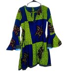 Blue & Green Ankara/African Print Women Cocktail Flare Out Short Dress/ Blouse ￼ - Image 2