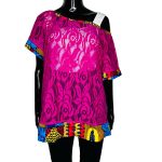Pink Mesh Women Shirt/ Blouse w/ Ankara Print - Image 2