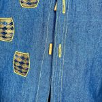 Vintage African Print Patched Embroidered Women Blue Jean Collar Shirt - Image 7
