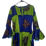 Blue & Green Ankara/African Print Women Cocktail Flare Out Short Dress/ Blouse ￼ - Image 3