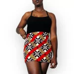 (Large) Red and Brown African Print Women Mini Skirt