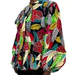 (2XL) Multi Color African Print Women Bowtie Flair Out Blouse - Image 4
