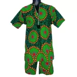 (Medium) Green African Print Men, Two Piece Shirt And Shorts