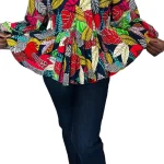(2XL) Multi Color African Print Women Bowtie Flair Out Blouse - Image 5