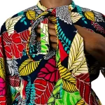 (2XL) Multi Color African Print Women Bowtie Flair Out Blouse - Image 6