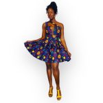 African Print Ankara Side Straps Flair Out Blue Short Dress - Image 2